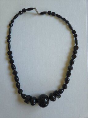 Vintage French Jet Black Glass Chunky Graduated  Necklace